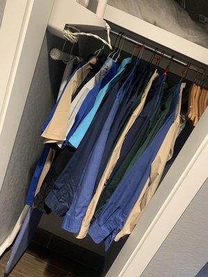 All my work shirts after hanging in closet in motel.