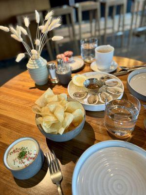 Onion dip, oysters