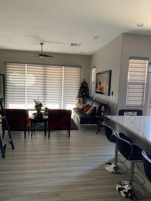 Motorized Dual Banded Zebra Shades over a sliding door and throughout the home!