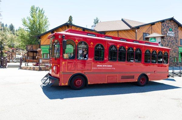 Take a Trolly ride from the BBMR Village Shop to Snow Summit.