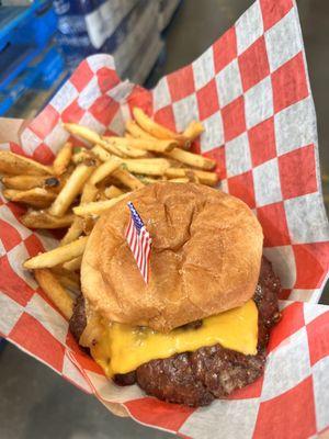 PB Burger with Garlic Fries