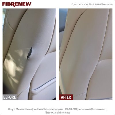 Repaired tear in a car seat. Color matched existing seat.