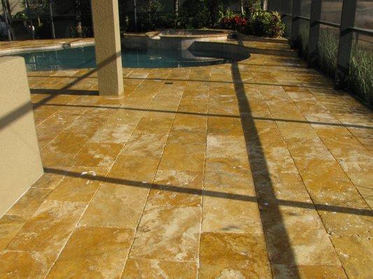 Travertine Pool Deck with Semi-Gloss Finish