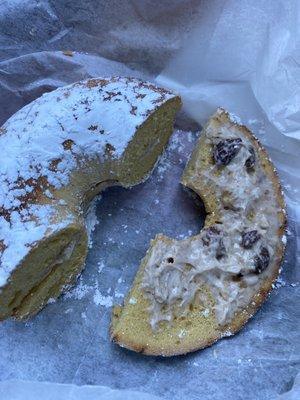 French toast bagel with walnut raisin cream Cheese