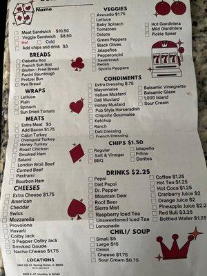 BYOSandwich menu