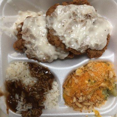 Rice & Gravy, Country Style Steak, Broccoli & Cheese Casserole