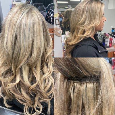 Highlights, Haircut and Style with micro bead weft  hair extensions