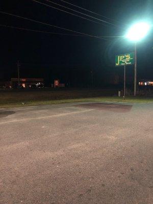 Jp's sign and parking lot.