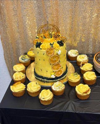 "Walking on sunshine" Lemon supreme 6 in triple cake and cupcakes.