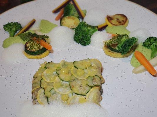 Halibut with zucchini scales