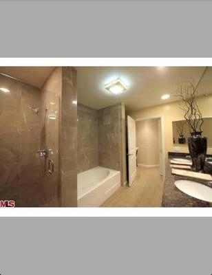 Master Bathroom in model unit (all bathrooms are this large with marble and granite)