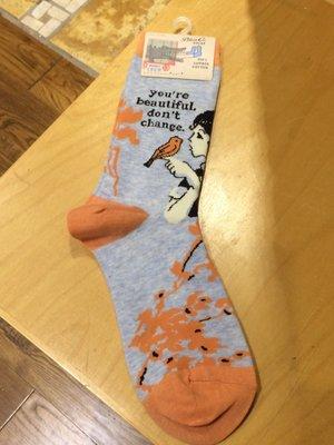 "You're beautiful - don't change" - pretty, motivational socks!