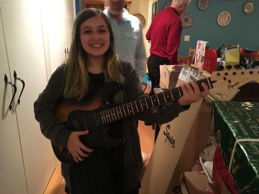 My step-daughter with her Christmas present.