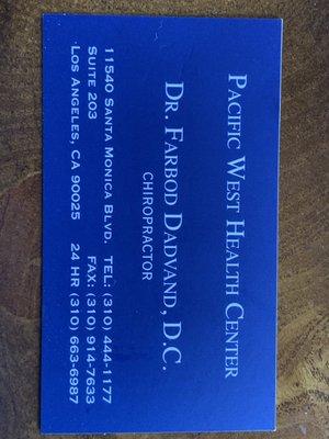 Dr. Farbod Dadvand's business card