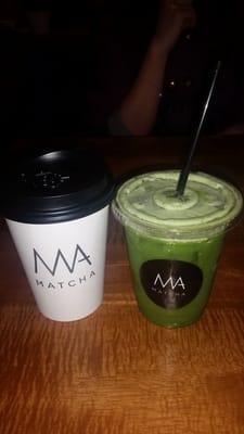 Hot and iced seasonal special - coconut matcha 8 or 10oz $6 each.... not really worth it