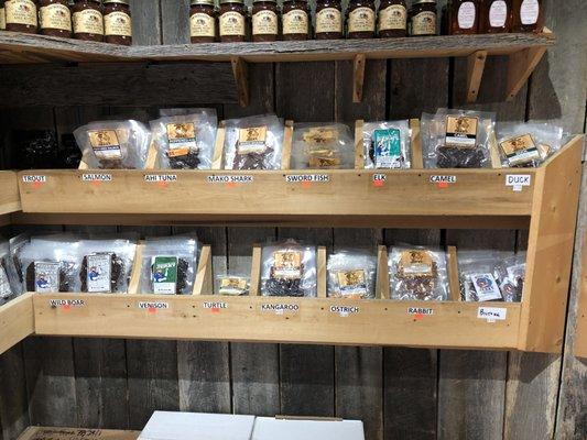 Apple butters, honey and some of our exotics we offer here at Gatlinburg House of Jerky