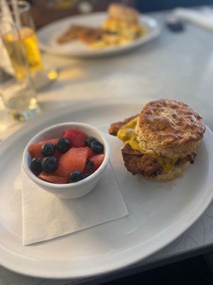 Chicken and cheese biscuit with fresh fruit