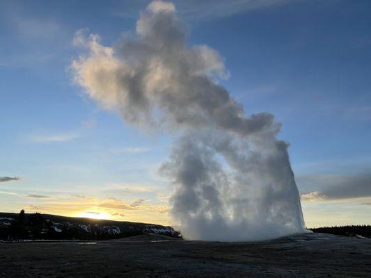 Old Faithful at Sunset