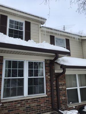 Roof with ice damning.