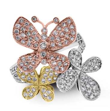 Tri-Color Butterfly Diamond Ring by Beauvince