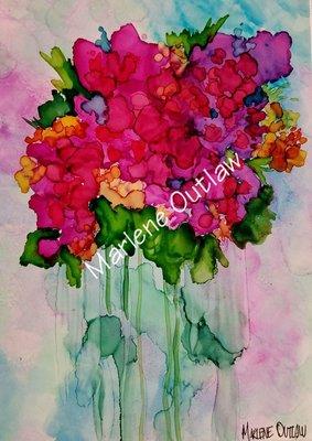 Alcohol ink wall art and printed cards.