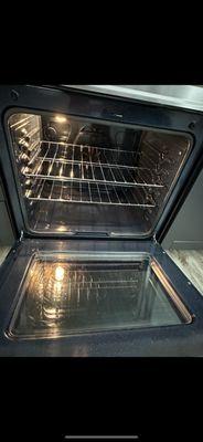 We make sure to get all the little details in the oven. We also move appliance to be able to get all trash and grease cleaned.