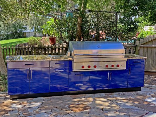 We do outdoor kitchen Cabinetry. More storage and sleeker look than brick, stone, and mortar set ups.