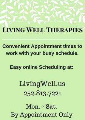 Living Well Therapies Easy online scheduling at livingwell.us serving rocky mount nc area.