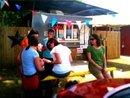 Customers enjoy some shaved ice and homemade ice cream