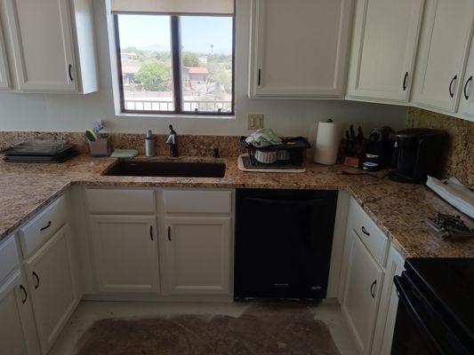 Refinished Kitchen Cabinets and handles