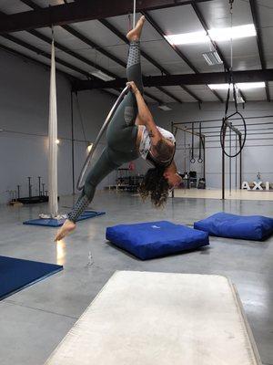 Lyra class ... aka aerial hoop. Very fun and not as intimidating as it looks!