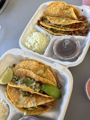 chorizo tacos [top] & carnitas tacos [bottom]