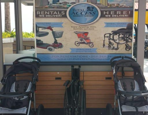 Come visit us at The Outlet Collection at Riverwalk! (Located in Spanish Plaza) We rent Scooters, Strollers and Wheelchairs!!