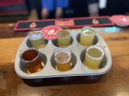 Adorable beer sampler in a muffin tin