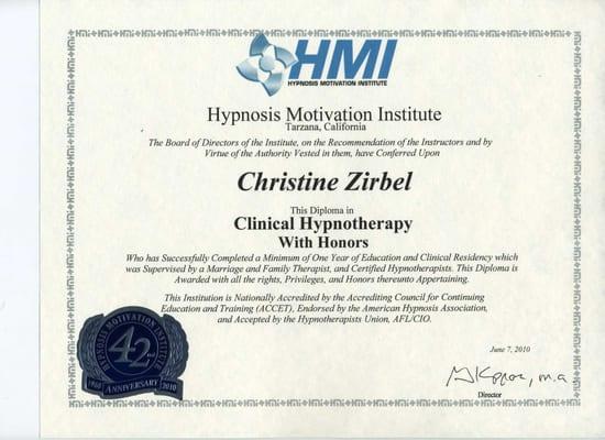 Diploma from Hypnosis Motivation Institute