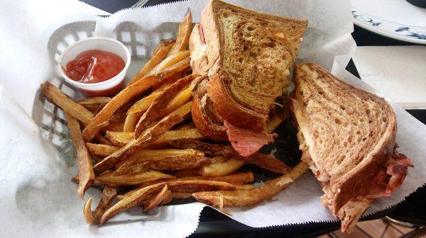 Rueben on marble rye with steak fries. Absolutely amazing!