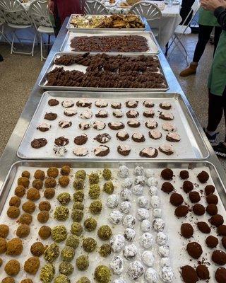 Truffles, brownie cookies, toffee and biscotti