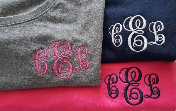 Monogram embroidered on t-shirts