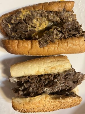 Top: cheesesteak with whiz  Bottom: cheesesteak w American cheese. So much meat