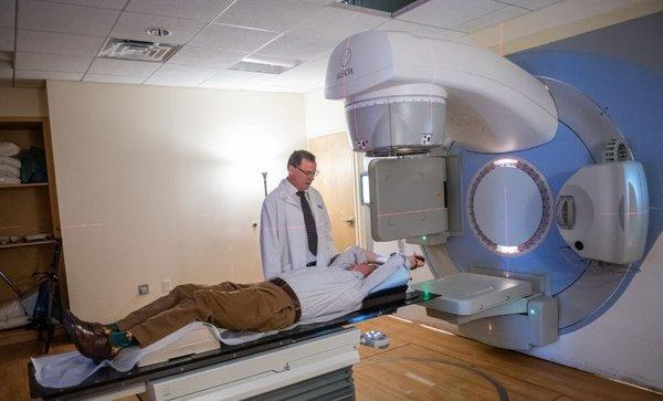 Dr. Johnathan Barnes with patient at Cancer Center at Blairsville.