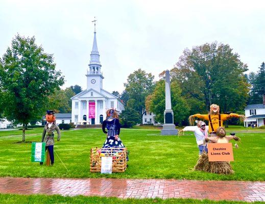 Halloween decorations on the town green in front of the first congregational church - oct 2021