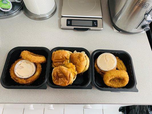 Whiskey-Glazed Silders and Jumbo Cajun Onion Rings