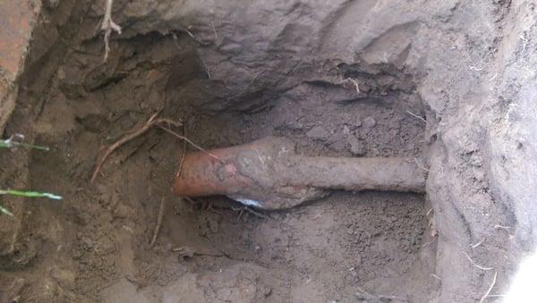 Existing sewer line. 3" cast iron to 4" clay pipe.