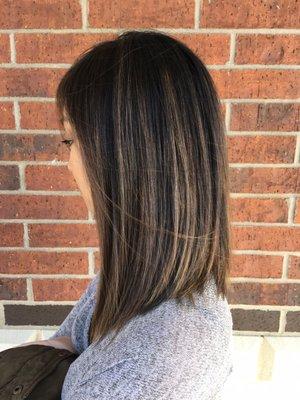 Balayage color with lob haircut