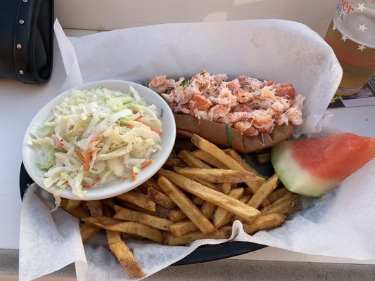 Lobster roll, coleslaw and fries