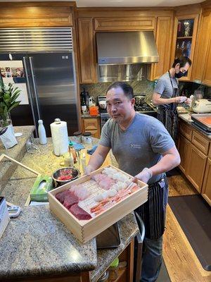 Sashimi being prepared