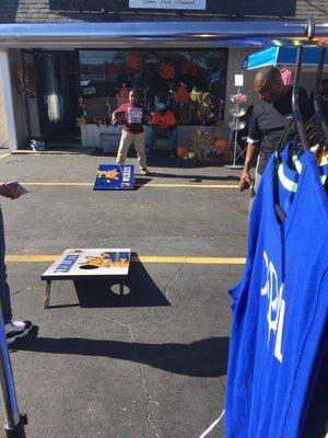 Our 1 year Customers Appreciation. Customers and visitors playing Corn Hole.