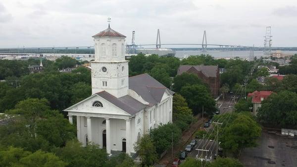 It's a beautiful church with an interesting architectural design.