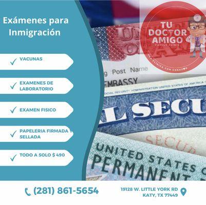 SERVICIOS MÉDICOS 
EXÁMENES DE LABORATORIO 
EXÁMENES PARA INMIGRACIÓN 
Y MUCHO MÁS!!!