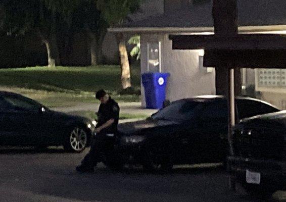 Security illegally using a handicapped spot when other tenants actually need it. He sits on his his car playing on his phone.  Useless.